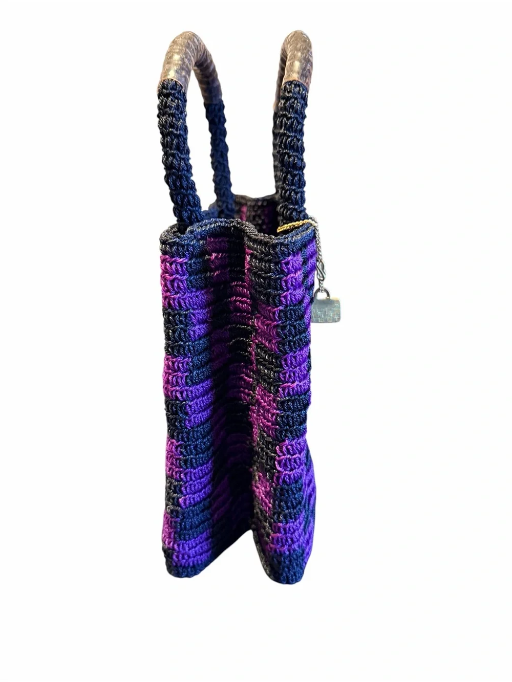 Sofi-Women’s Plastic Purple & Black Woven Tote Bag with Wrapped Handles Size OS
